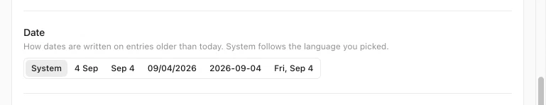 History Monk Date setting with System, 4 Sep, Sep 4, 09/04/2026, 2026-09-04 and Fri, Sep 4