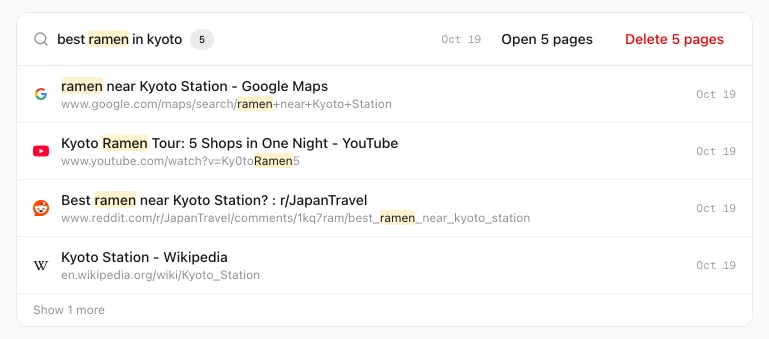 History Monk By group card for best ramen in kyoto with 5 pages, including ramen near Kyoto Station on Google Maps, a YouTube video and a Reddit thread