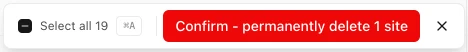 History Monk bar with a red Confirm - permanently delete 1 site button
